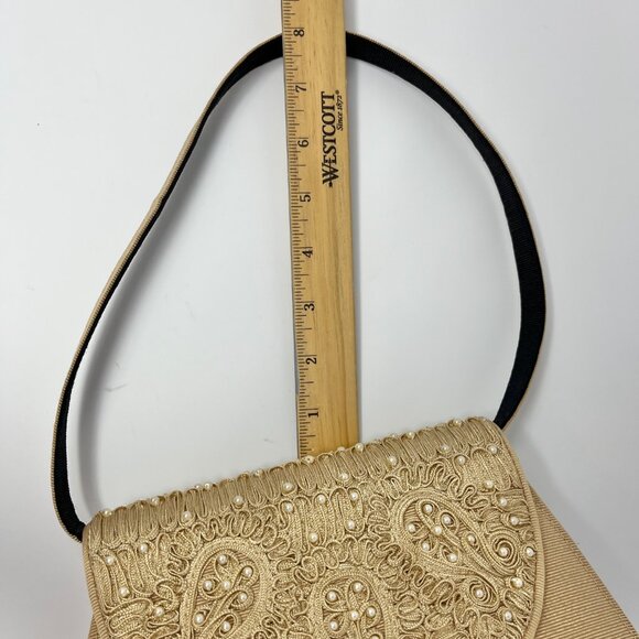 Timmy Woods Beverly Hills Purse Gold Textured w/High Relief Pearl Embroidery - Picture 11 of 11
